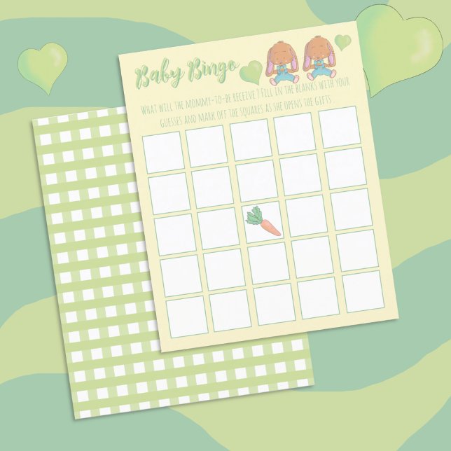 Papier Baby shower Bingo Jeu Twin Bunnies (Spring Twin Baby Shower Bingo Game .)