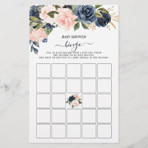 Papier Baby shower Bingo Marine Rose Cascader Jeu Floral