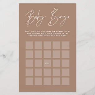 Papier Baby shower bingo moderne design brun naturel