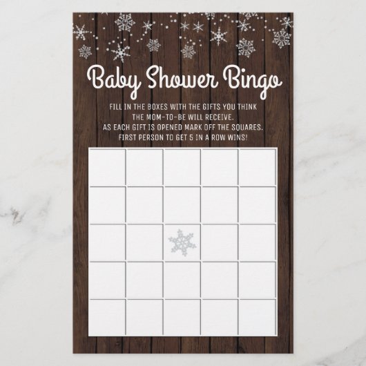Papier Baby shower Bingo Rustic Snowflake Baby Bingo Card (Devant)