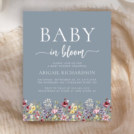 Papier Baby shower bleu Dusty Fleur sauvage