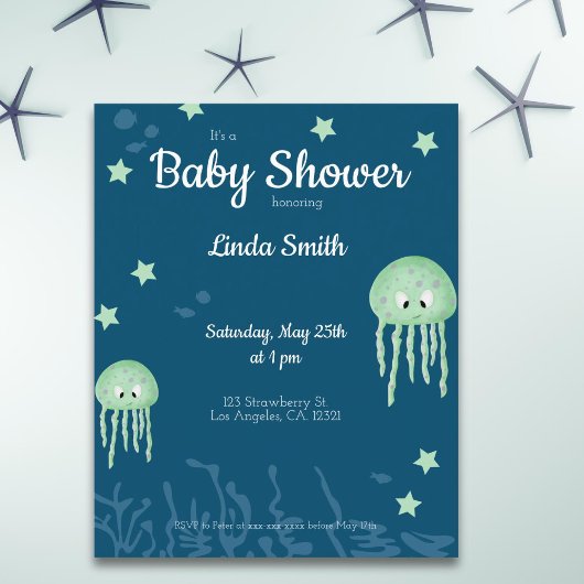 Papier Baby shower Blue Jellyfish Budget Invitation