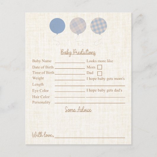 Papier Baby shower Blue Teddy Bear Prédictions Et Conseil (Devant)