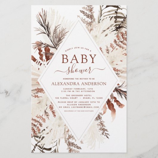 Papier Baby Shower Bohème Pas Cher Herbe de Pampas Terrac (Devant)