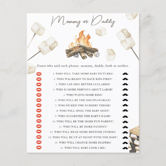 Papier Baby shower Bonfire - jeu maman ou papa (Devant)