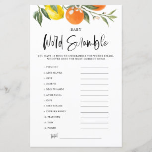 Papier Baby shower Botanique Citrus Mot Scramble Jeu