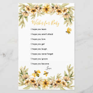 Papier Baby shower botanique d'abeilles - Voeux pour cart