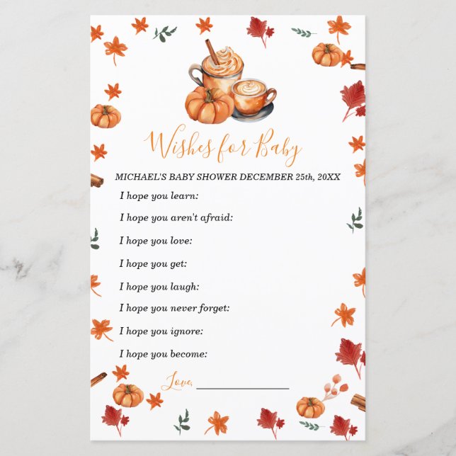 Papier Baby shower brassage Citrouille épices souhaits po (Devant)