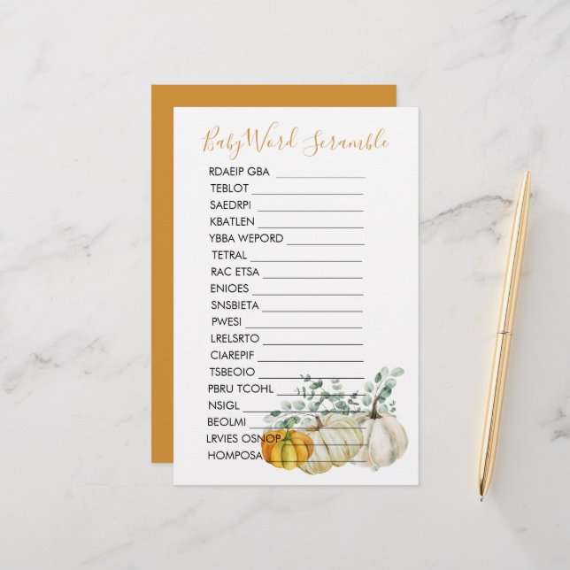 Papier Baby shower Brouillard Automne Citrouille Vert (Devant/Arrière en situation)