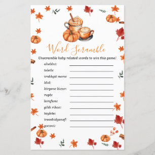 Papier Baby shower Brûler Citrouille épice Mot Scramble