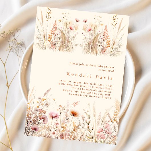 Papier Baby shower budget beige crème fleur sauvage rose