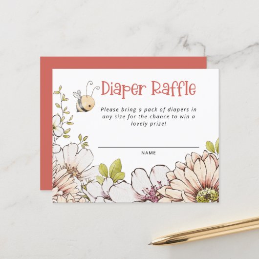 Papier Baby Shower Budget Bumblebee Corail Tirage au sort (Devant/Arrière en situation)