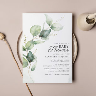 Papier Baby shower Budget Eucalyptus Green Invitation