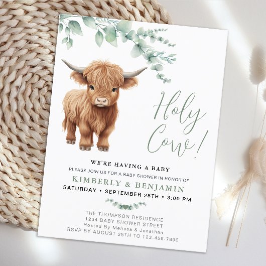 Papier Baby shower Budget Highland Cow Green Couples