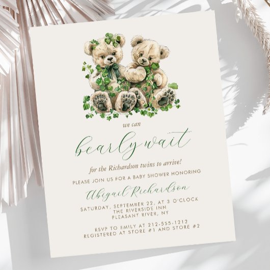 Papier Baby shower Budget Nounours Green Ivy Twins