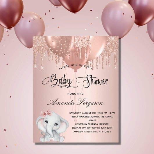 Papier Baby shower budget rougir rose fille éléphant