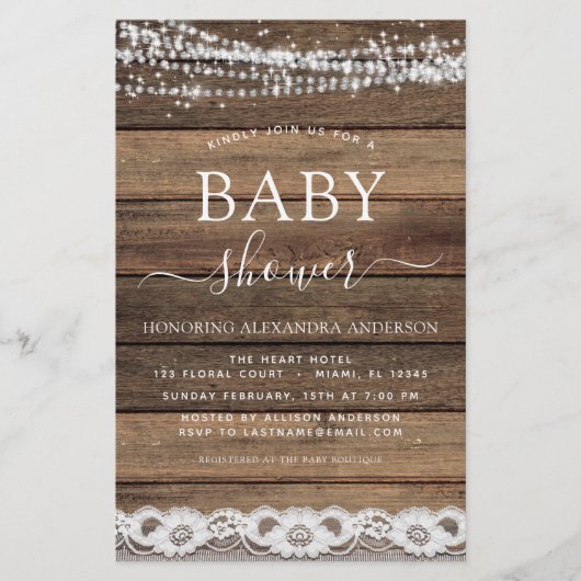 Papier Baby shower Budget Rustique Farmhouse Lace (Devant)