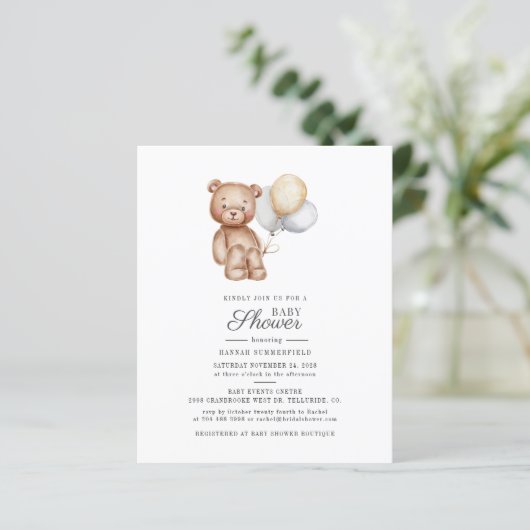 Papier Baby shower Budget Script Ballons d'ours Invitatio (Debout devant)