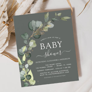 Papier Baby shower Budget Vert Eucalyptus Invitations