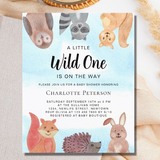 Papier Baby shower Budget Wild One Animals Invitation