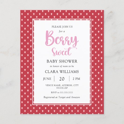 Papier Baby shower budgétaire fraise Invitation (Devant)