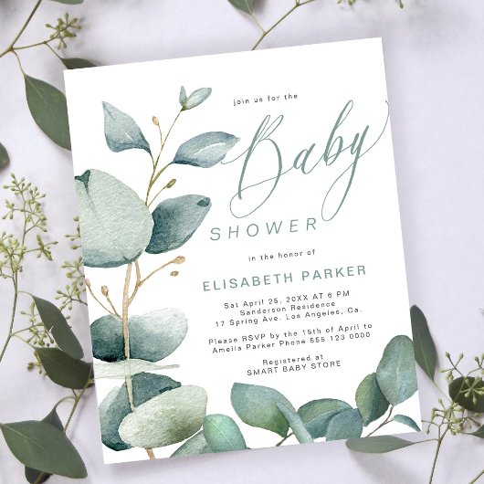 Papier Baby shower budgétaire invitation à la verdure euc