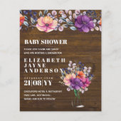 Papier BABY SHOWER BUDGÉTAIRE Invitation Floral violet or (Devant)