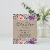 Papier BABY SHOWER BUDGÉTAIRE Invitation Floral violet or (Debout devant)