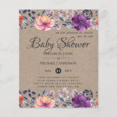 Papier BABY SHOWER BUDGÉTAIRE Invitation Floral violet or (Devant)