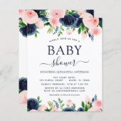 Papier Baby shower budgétaire Invitations florales rose b (Devant / Derrière)