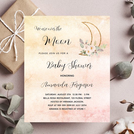 Papier Baby shower budgétaire lune blush rose or invitati
