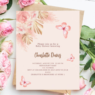 Papier Baby shower budgétaire Papillons pampas invitation