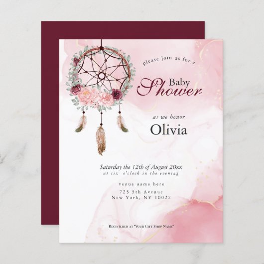 Papier Baby shower budgétaire Pink Rustic Dream Catcher (Devant / Derrière)