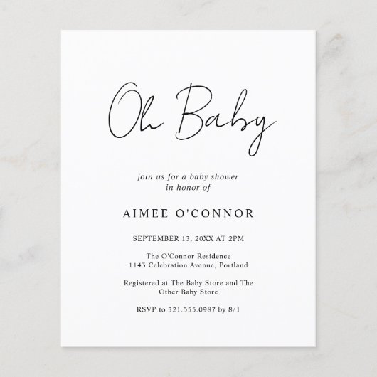 Papier Baby shower budgétaire simple et moderne Invitatio (Devant)