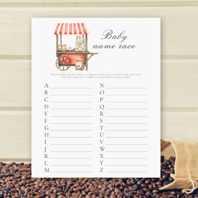 Papier Baby shower café - Jeu de course de noms de bébé (Créateur téléchargé)