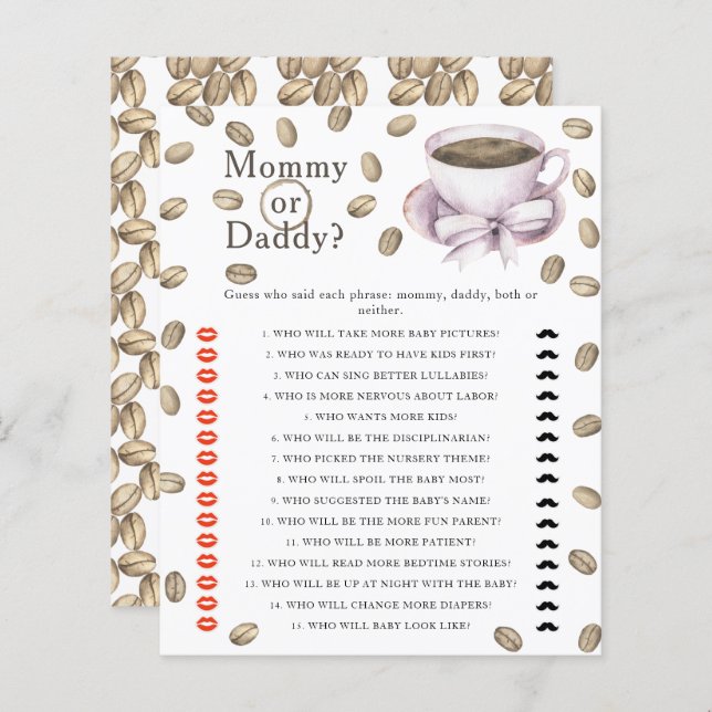 Papier Baby shower café - jeu maman ou papa (Devant / Derrière)