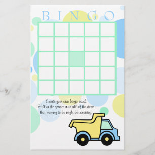 Papier Baby shower Camions de construction Bingo