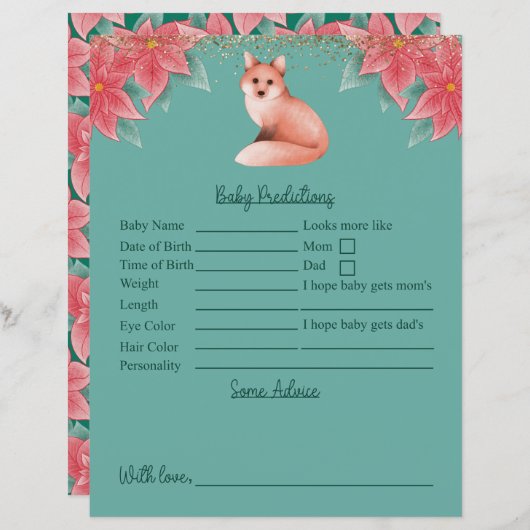 Papier Baby shower Christmas Fox Prédictions Et Conseils (Devant / Derrière)