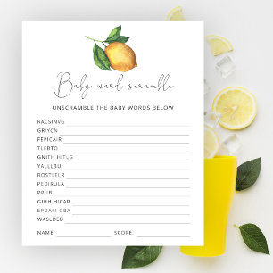 Papier Baby shower citron Jeu de course de mot