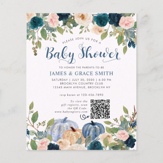 Papier Baby shower Citrouille bleu bleu rose rose (Devant)