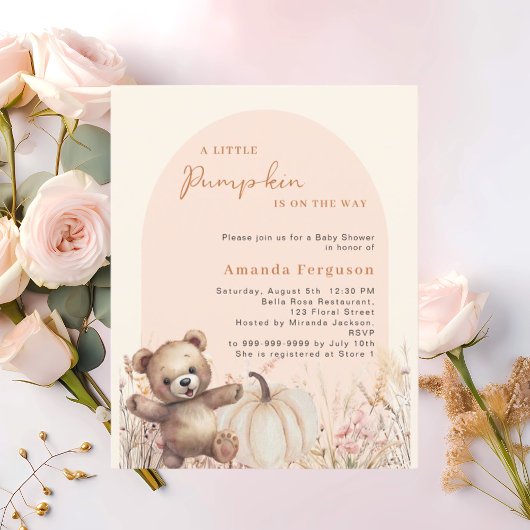 Papier Baby shower citrouille fleuri arche teddy invitati