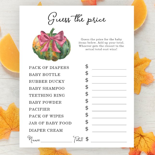 Papier baby shower citrouille Jeu de devis de prix (Créateur téléchargé)