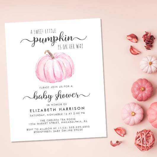 Papier Baby shower Citrouille rose Aquarelle Invitation