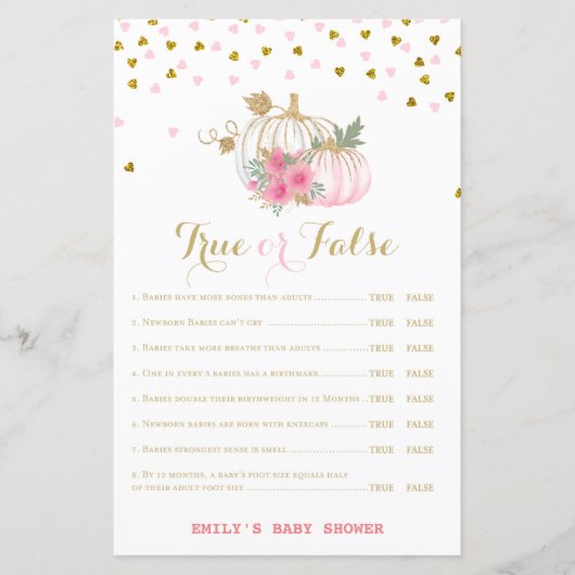 Papier baby shower Citrouille rose et or (Devant)