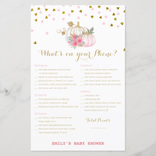 Papier baby shower Citrouille rose et or (Devant)