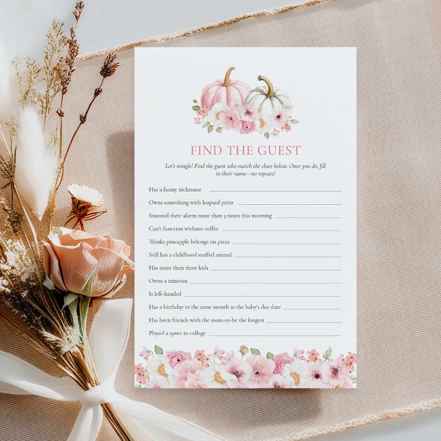 Papier Baby shower citrouille Trouvez le jeu d'invité (Find the Guest - Girl Autumn Baby Shower Game)