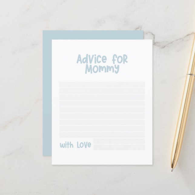 Papier Baby shower conseil pour maman moderne bébé bleu (Devant/Arrière en situation)