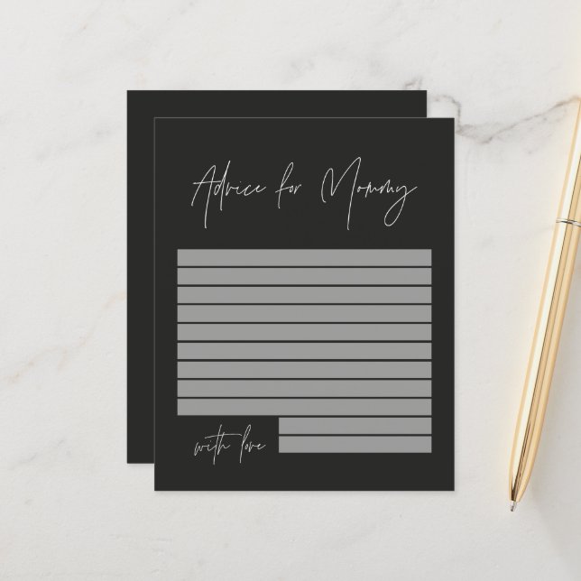 Papier Baby shower conseil pour maman moderne design noir (Devant/Arrière en situation)