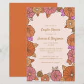 Papier Baby-Shower Couple Floral Orange Brûlé Bohème Pas (Devant / Derrière)
