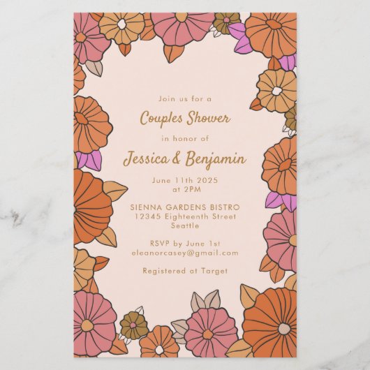 Papier Baby-Shower Couple Floral Orange Brûlé Bohème Pas (Devant)